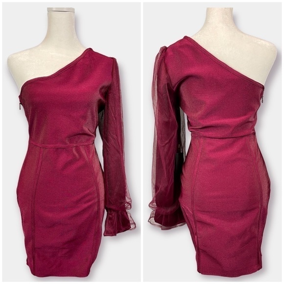Twelfth Love Dresses & Skirts - 12th Twelfth Love Mini One Sleeve Dress Burgundy Maroon Size Medium